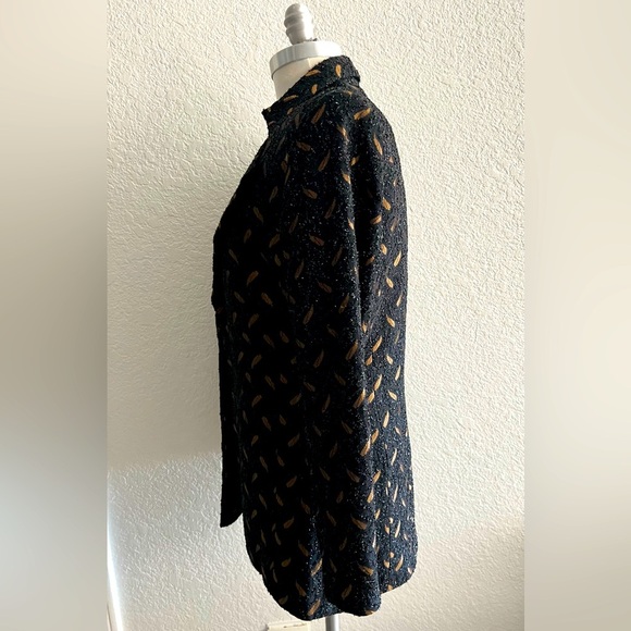 Eva Polini Couture 90’s Womens Blazer textured black and gold feather print Sz 8 - Picture 3 of 7